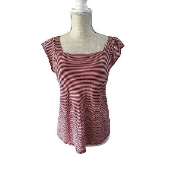 Loft Womens Red & White Striped Cap Sleeve Top Size SP - Picture 1 of 7